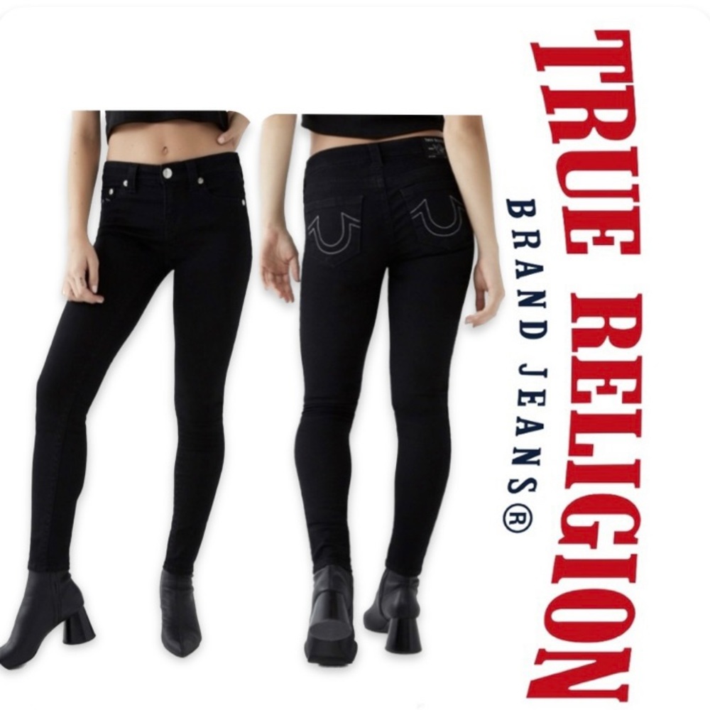 NWOT True Religion Jennie Curvy Mid Rise Skinny Black
Denim Jeans Size 28